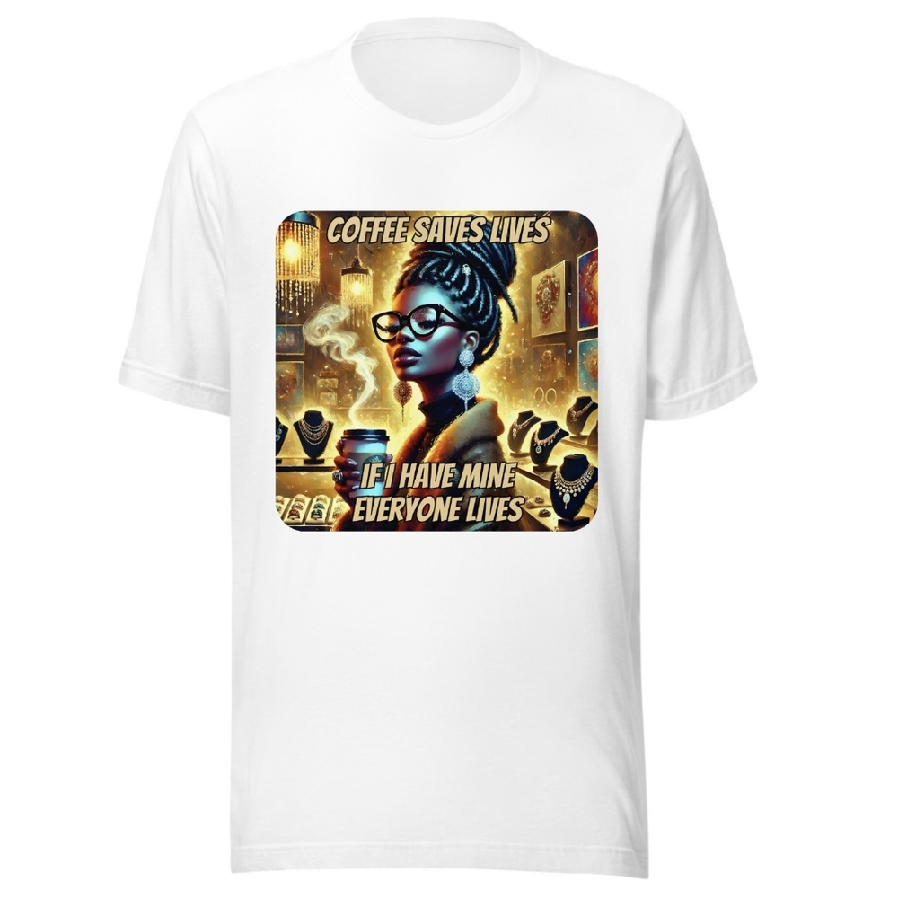 Black Graphic Tee with Coffee Saves Lives Design - Picture 4 of 10